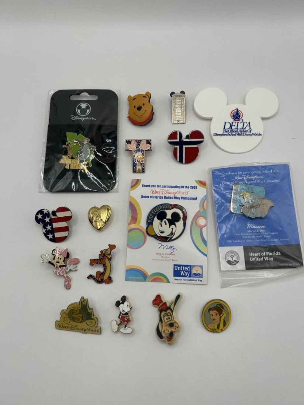 Lot of 16 Disney Trading Pins Mickey Pooh Tigger Minnie WDW Delta Mixed Vintage